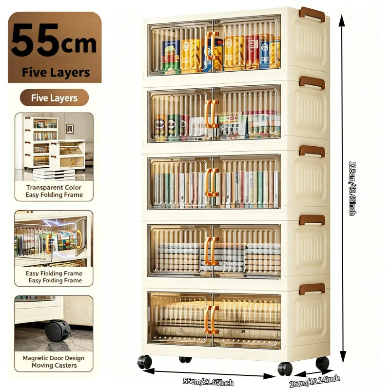 Foldable Stackable Plastic Storage Cabinet With Magnetic Transparent Doors