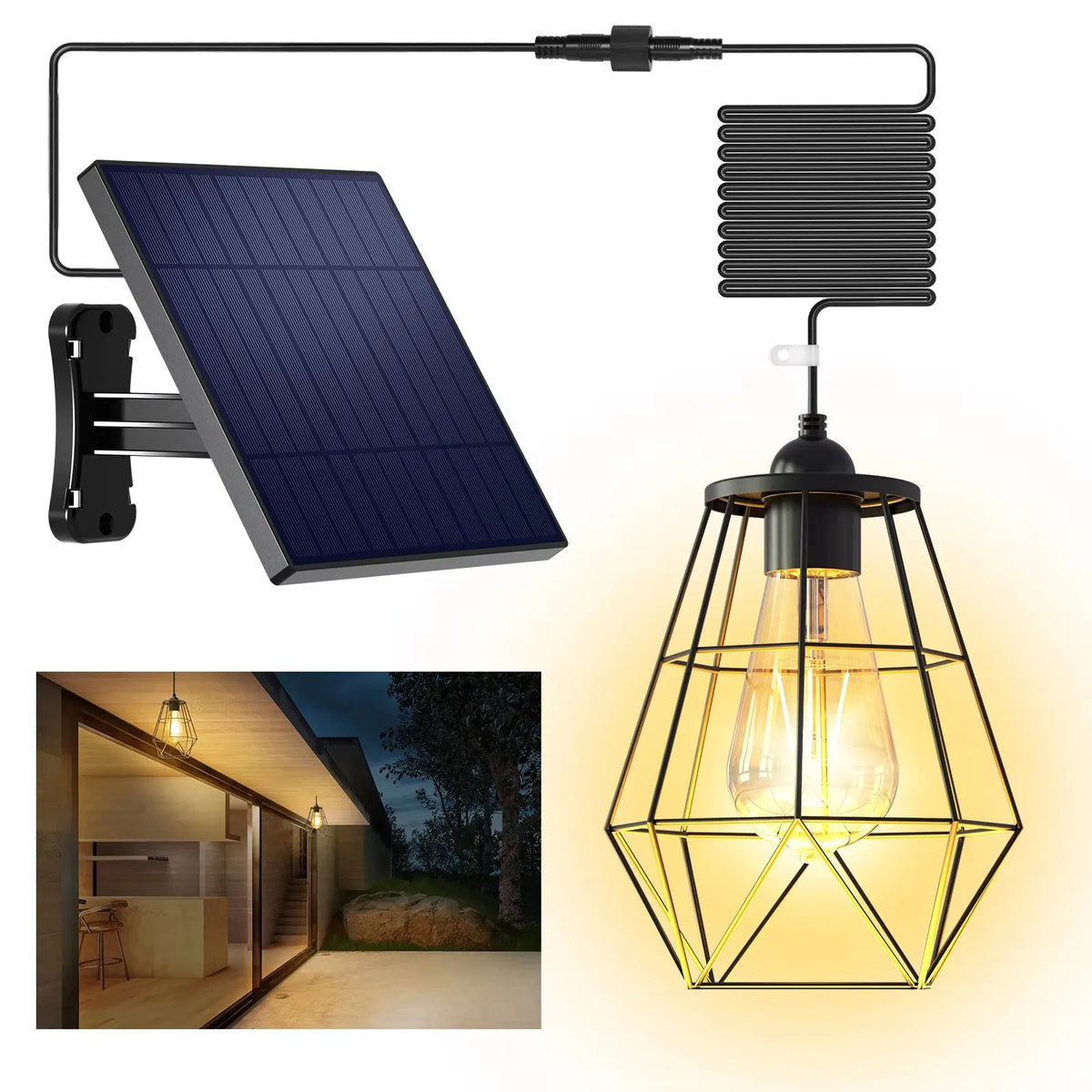 Intelamp Waterproof Solar Pendant Lights For Indoor Outdoor Spaces