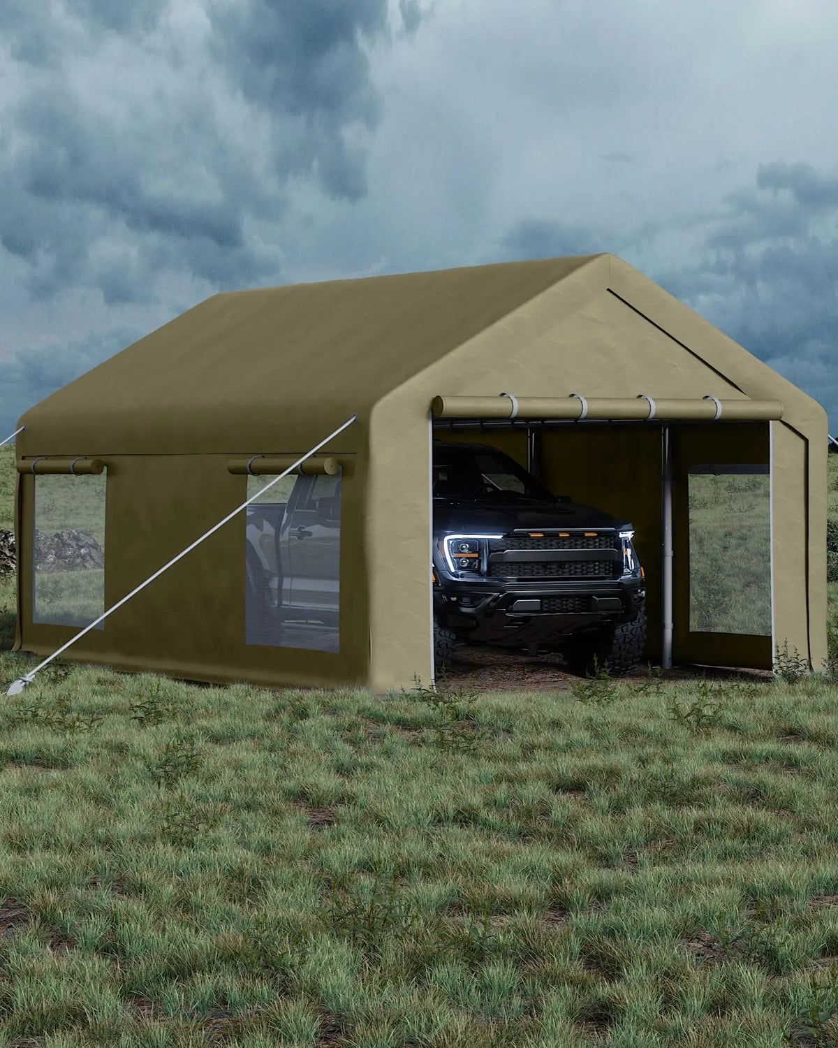 Portable Metal Carport With Polyethylene Canopy Double Entry Doors