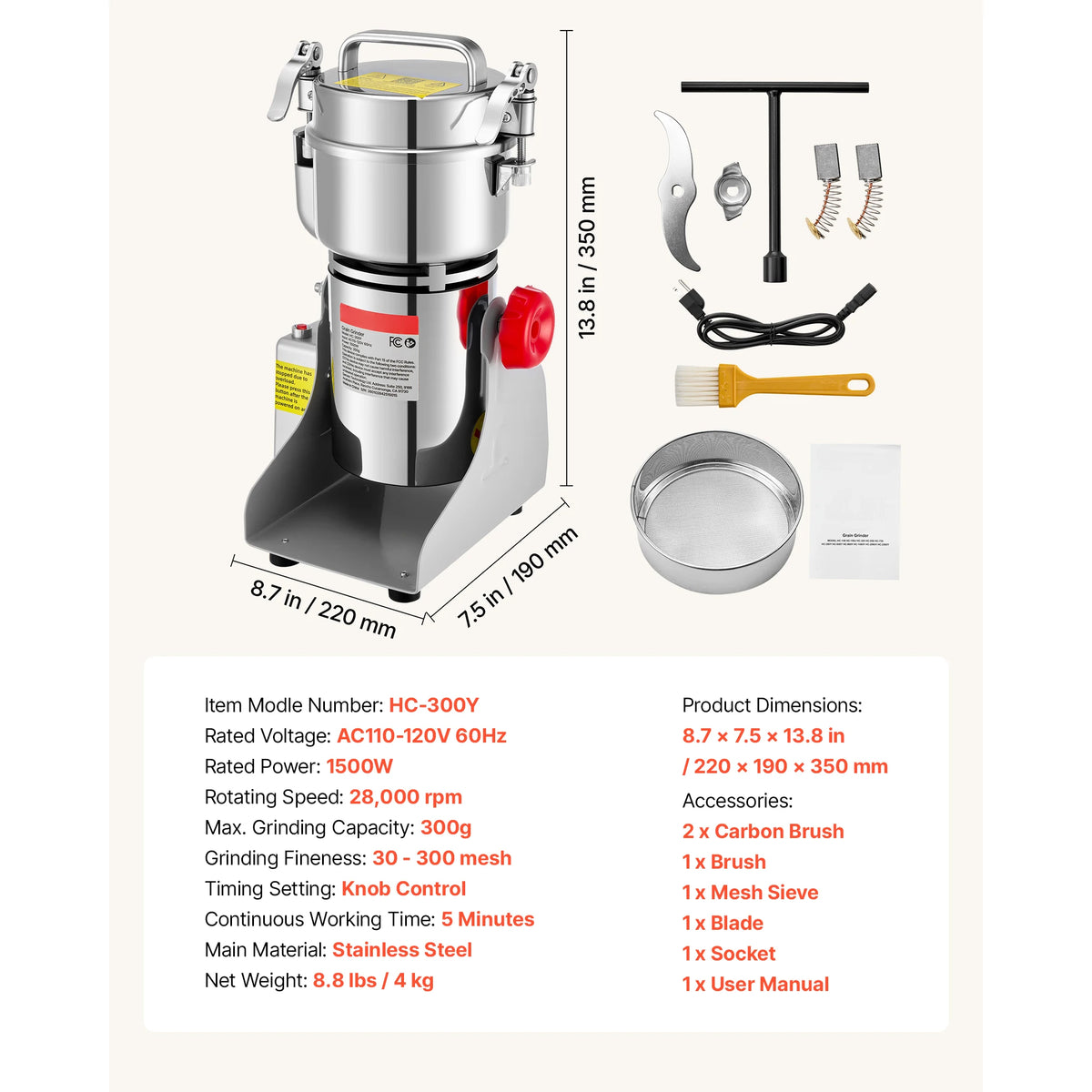Succebuy High Speed Electric Grain And Spice Mill Grinder