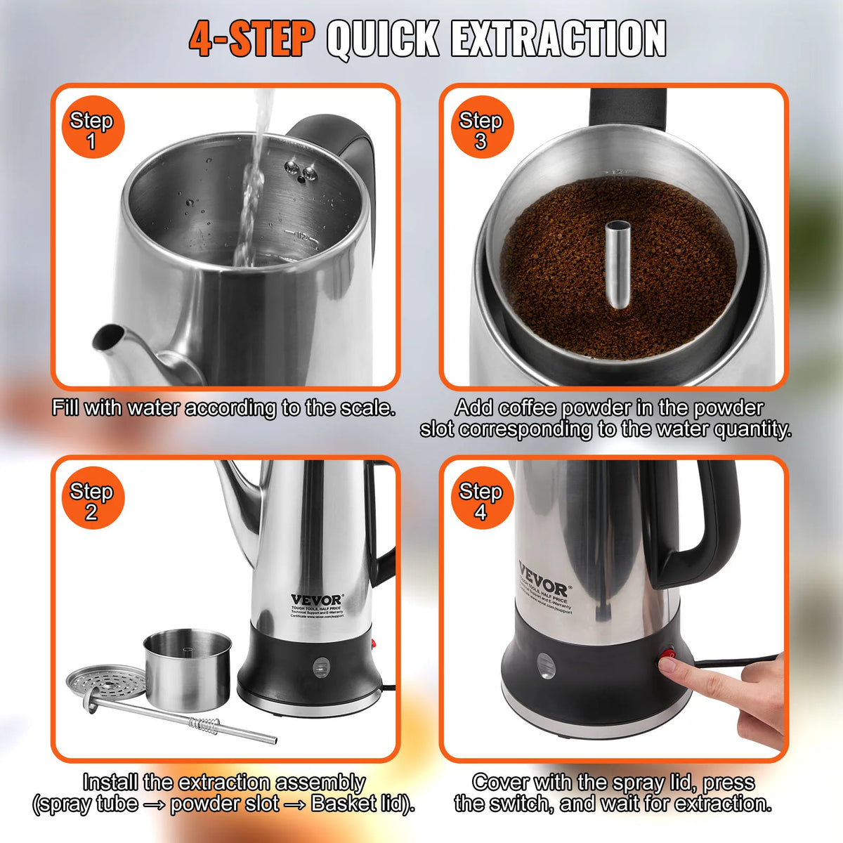 SucceBuy Stainless Steel Electric Percolator Coffee Pot With Keep Warm