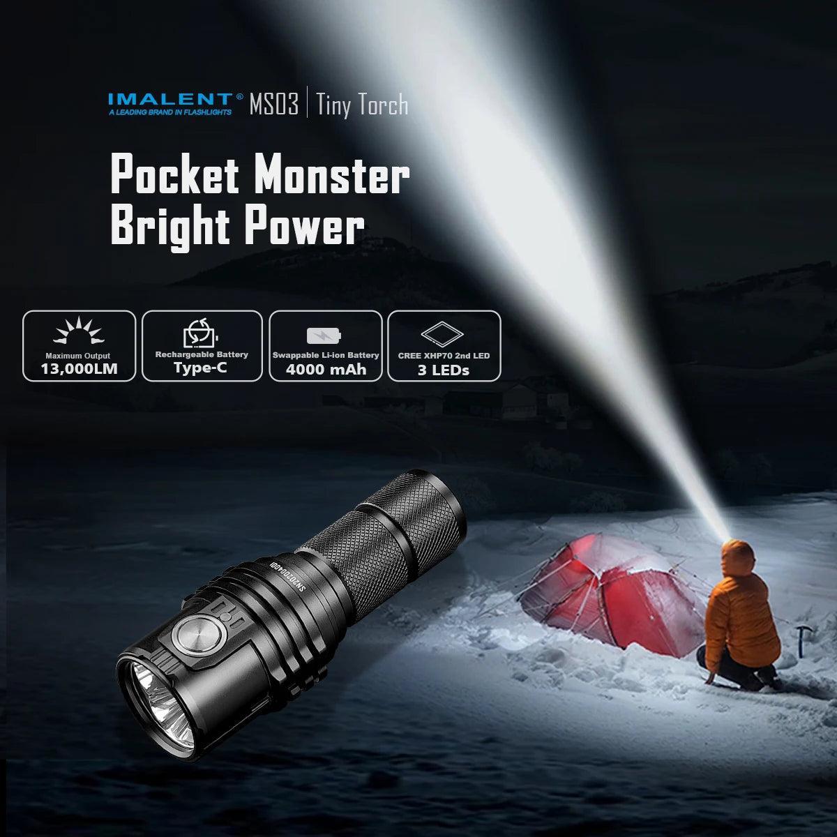 IMALENT MS03 Rechargeable Tactical LED Flashlight for Outdoor Adventures