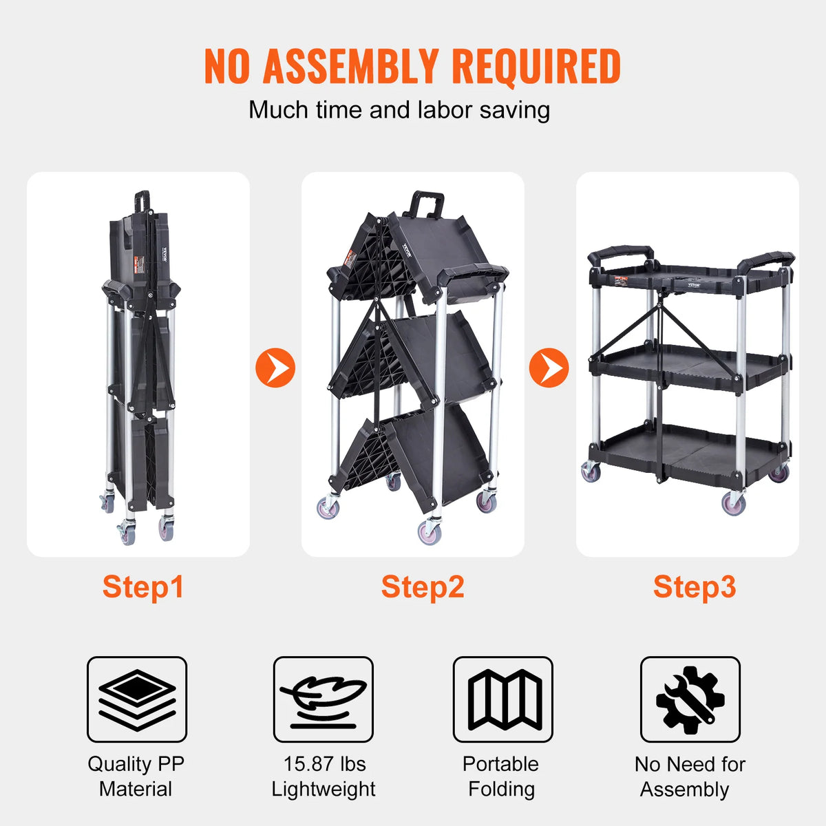 SucceBuy Multipurpose Folding Rolling Utility Cart With Storage Shelves