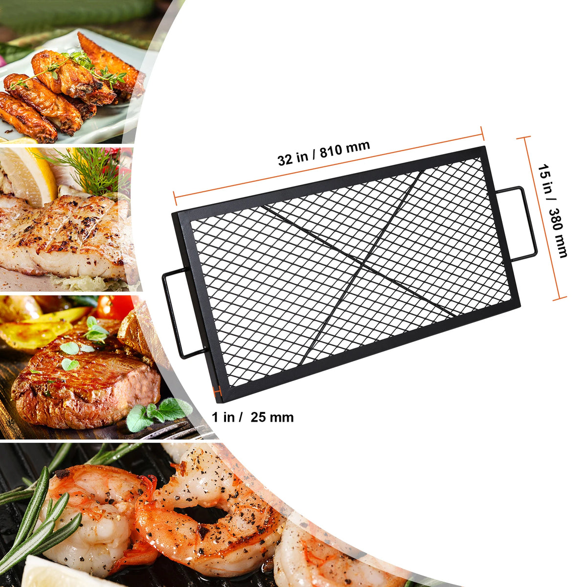 SucceBuy Steel Fire Pit Grill Grate With Handle For Campfire Cooking