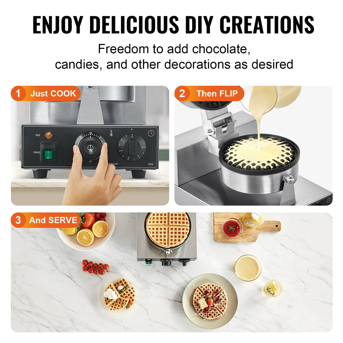SucceBuy Commercial Stainless Steel Waffle Maker With Timer Control