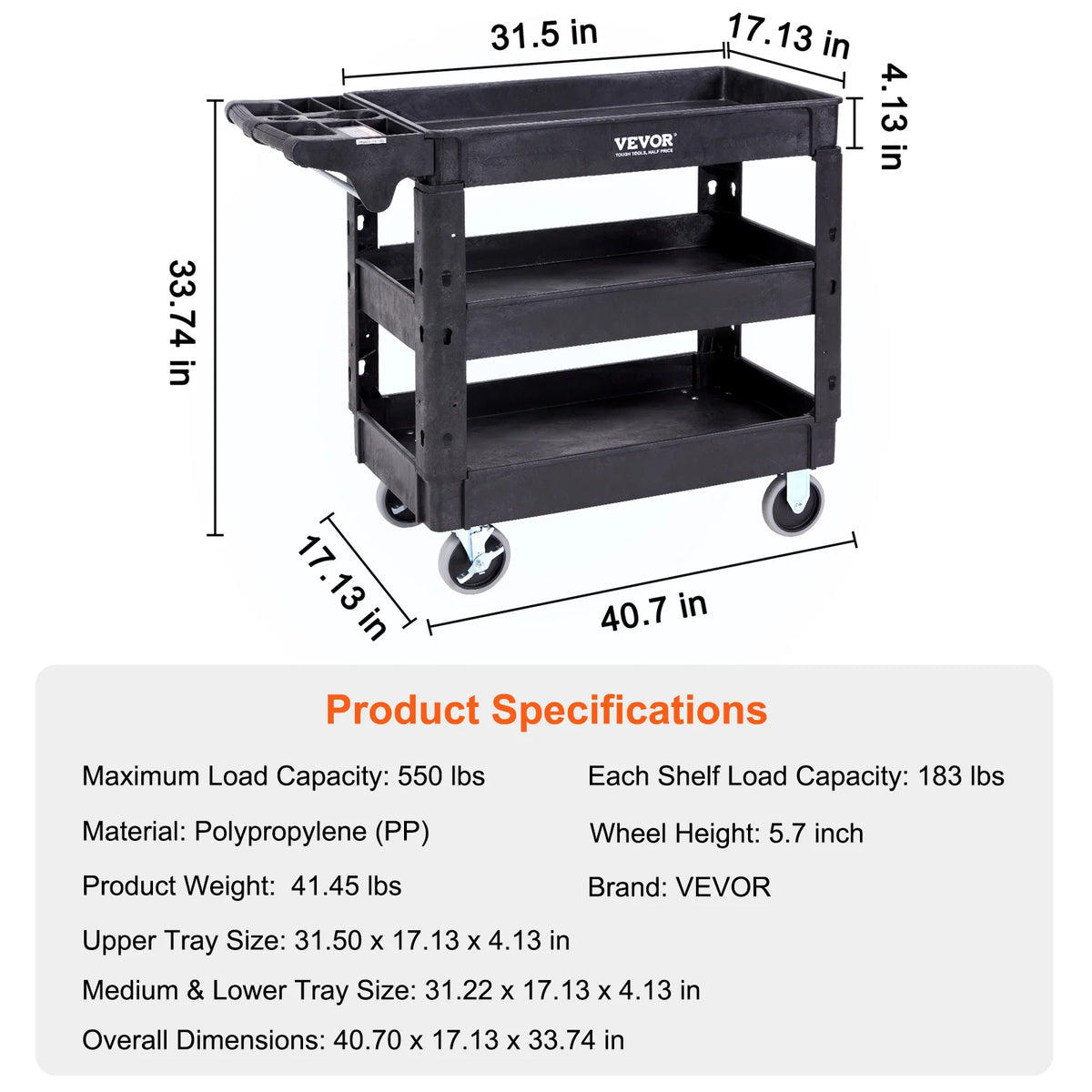 SucceBuy Utility Cart With 3 Tiers And Locking Wheels