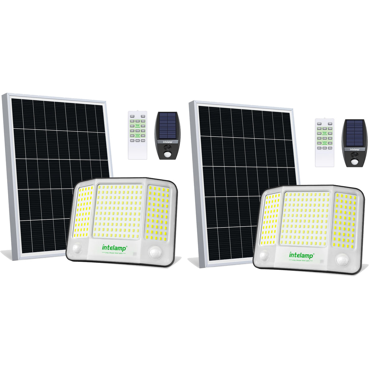 Intelamp Outdoor Solar Floodlight With Dual Sensors And Solar Panel