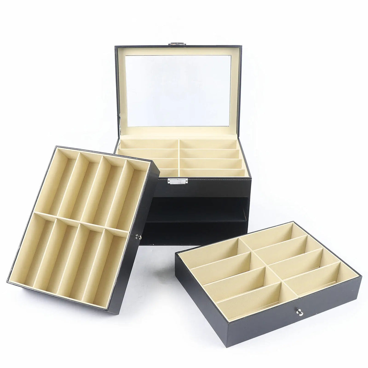 PU Leather Sunglasses Display Box With Glass Window Jewelry Organizer