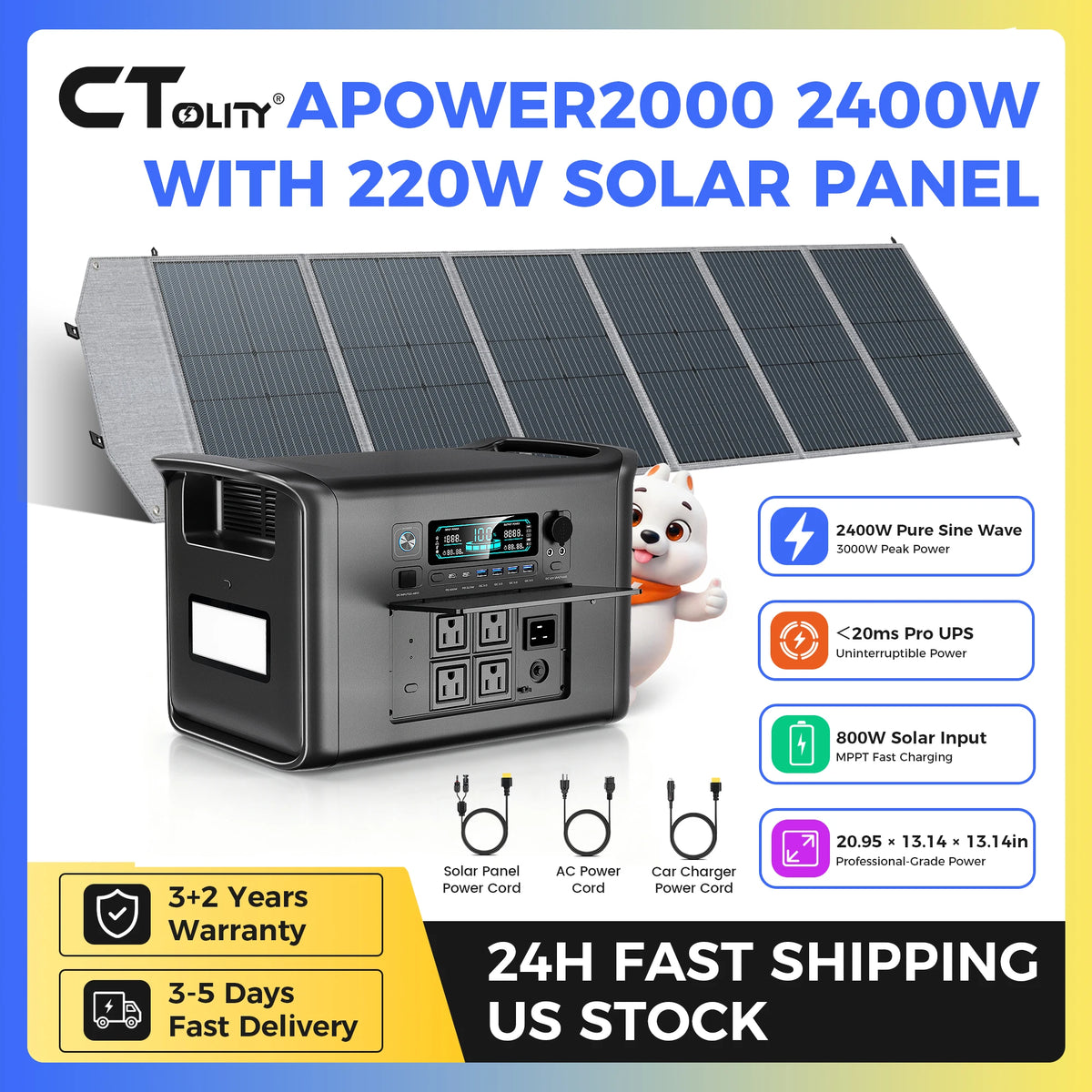 CTOLITY Portable LiFePO4 Power Station With Solar Panel Kit