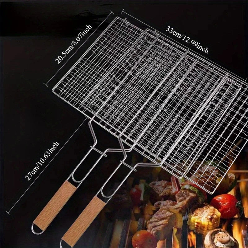 Folding Grill Basket With Removable Handle For Outdoor Grilling