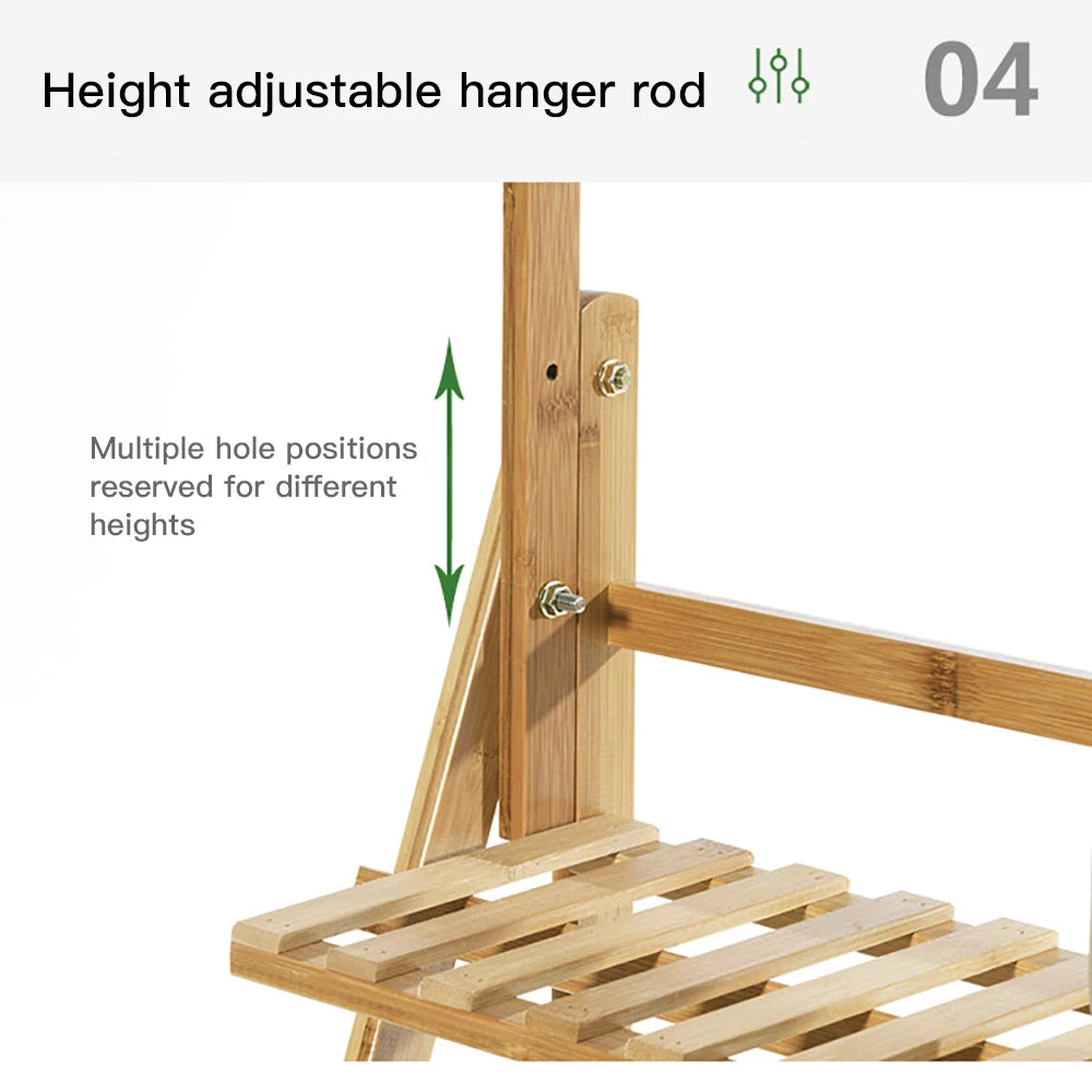 Folding Bamboo Plant Stand Shelf for Indoor Outdoor Greenhouse