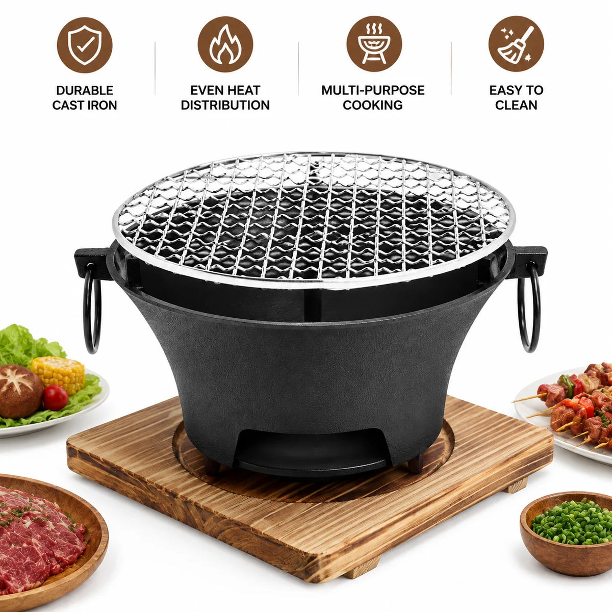 Zoe Portable Charcoal Tabletop Grill With Cast Iron Body