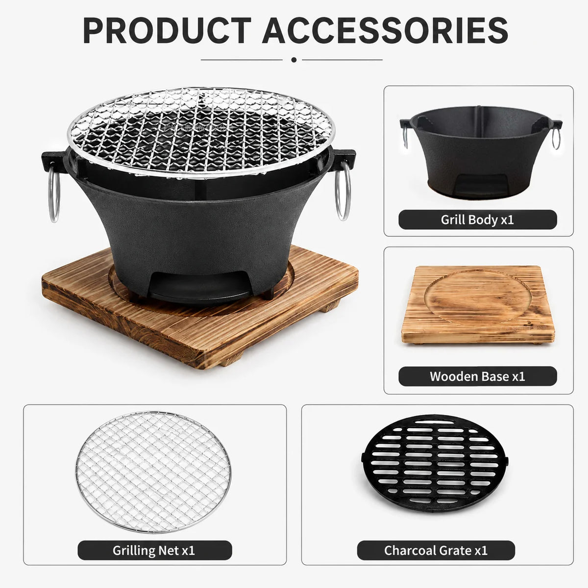 Zoe Portable Charcoal Tabletop Grill With Cast Iron Body