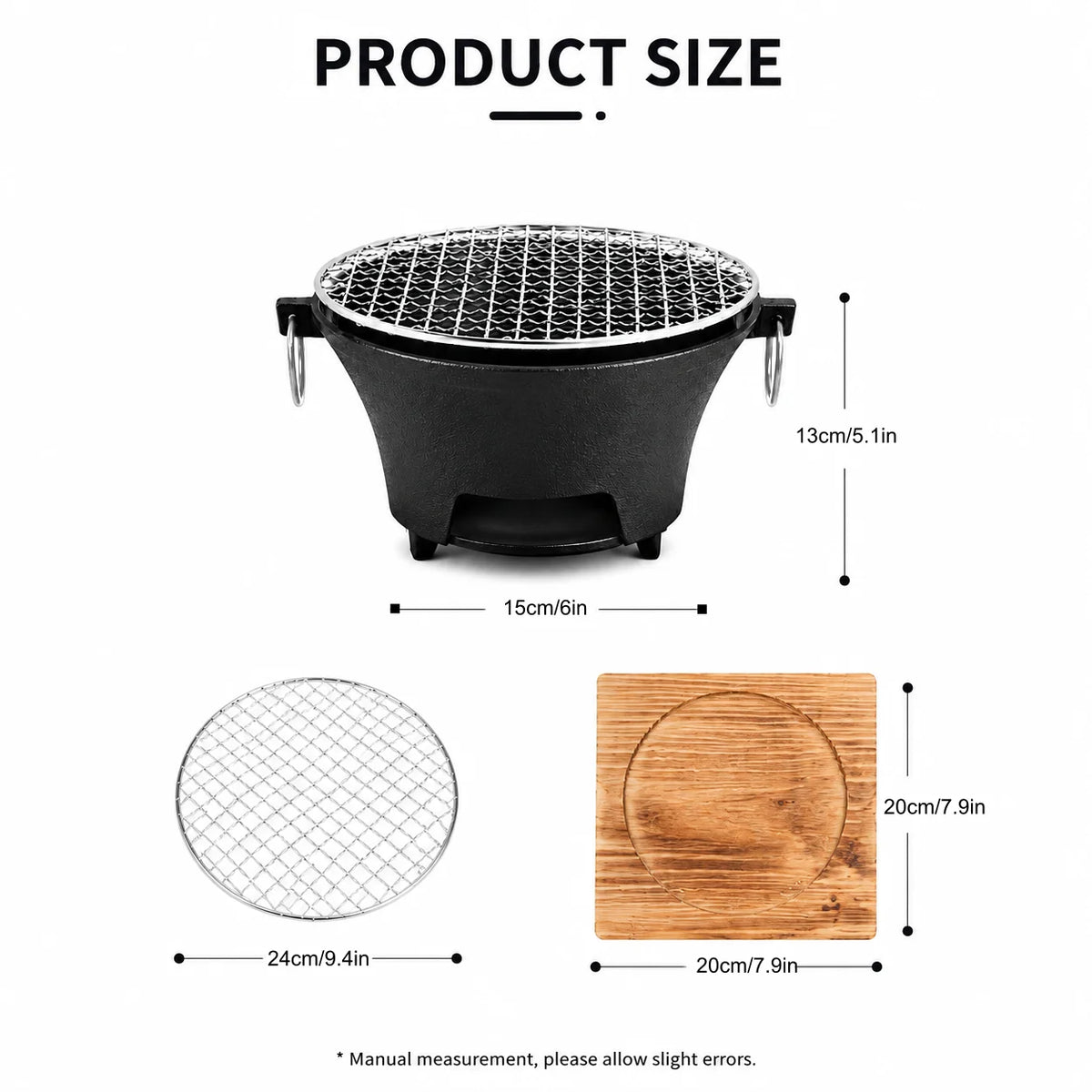Zoe Portable Charcoal Tabletop Grill With Cast Iron Body