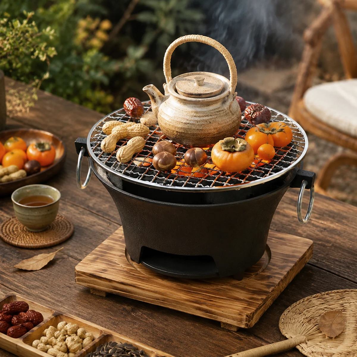 Zoe Portable Charcoal Tabletop Grill With Cast Iron Body