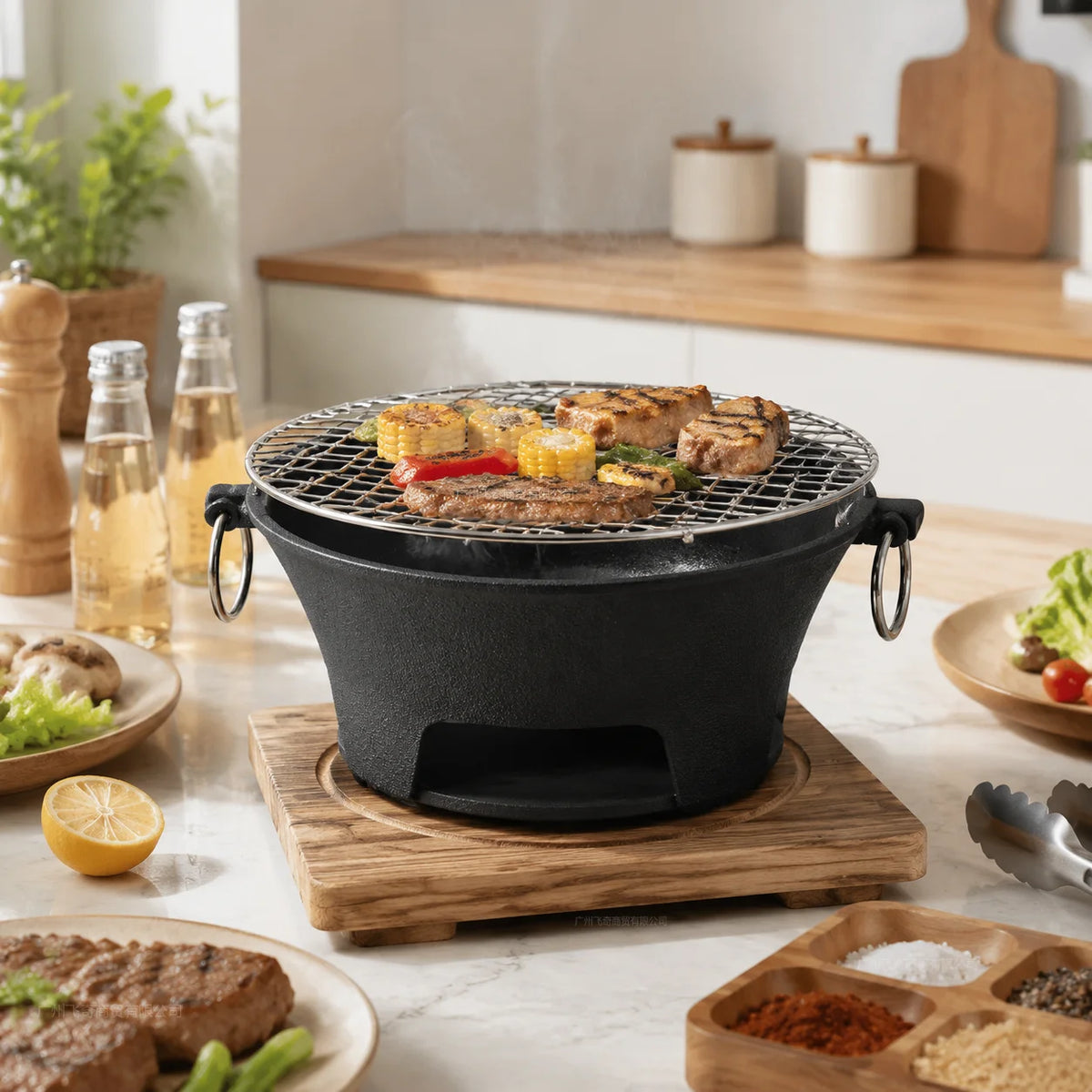 Zoe Portable Charcoal Tabletop Grill With Cast Iron Body
