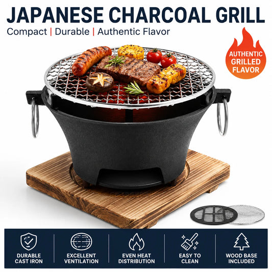 Zoe Portable Charcoal Tabletop Grill With Cast Iron Body