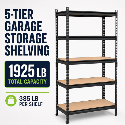 Five Tier Metal Garage Storage Shelving Rack with MDF Shelves
