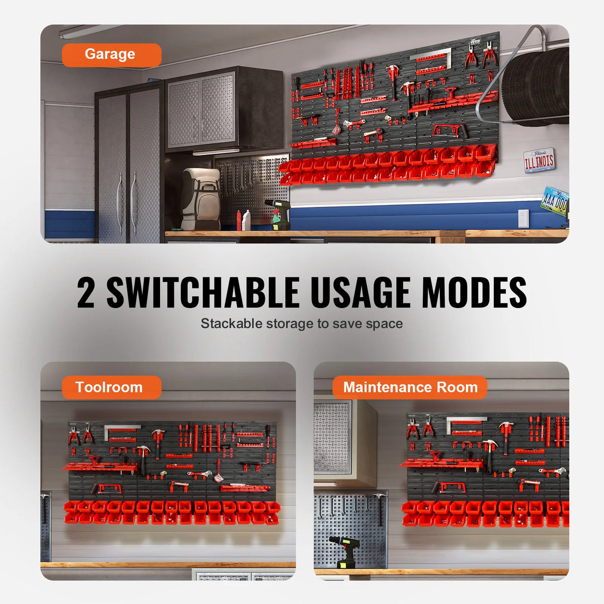 SucceBuy Wall Mounted Storage Bins Parts Rack Organizer For Garage