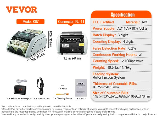 SucceBuy Automatic Money Counter With Anti Counterfeit Detection For Shops