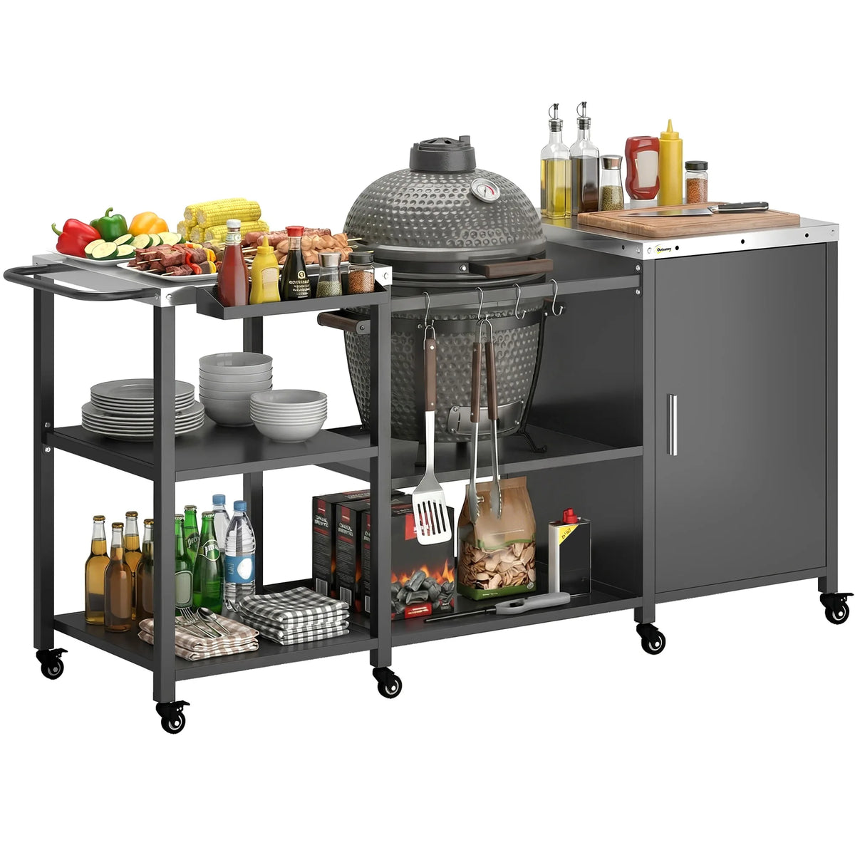 Outsunny Outdoor BBQ Prep Table for Big Green Egg Grills
