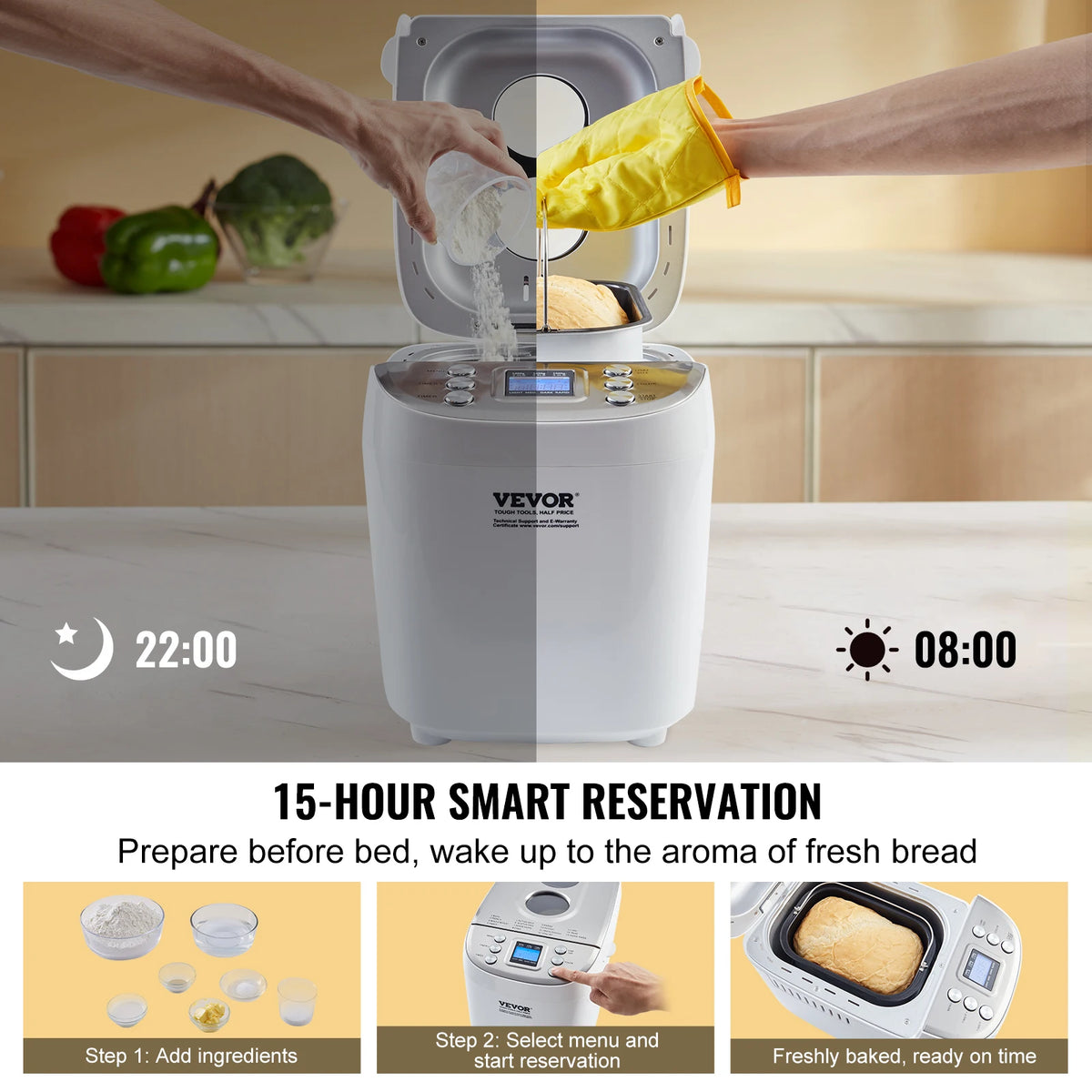 SucceBuy Automatic Bread Maker Featuring 15 Functions Gluten Setting