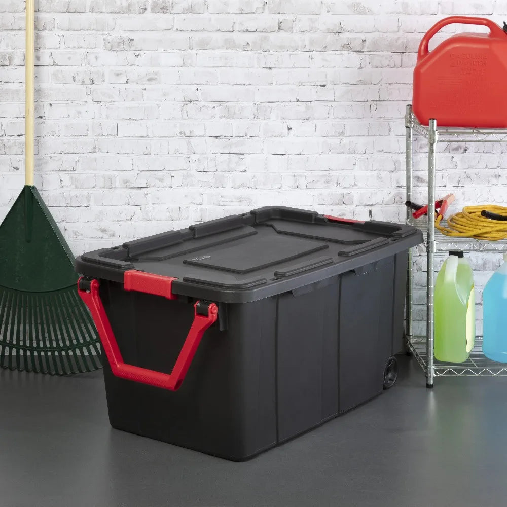 Sterilite Industrial Wheeled Storage Bin With Handle For Garage Organization