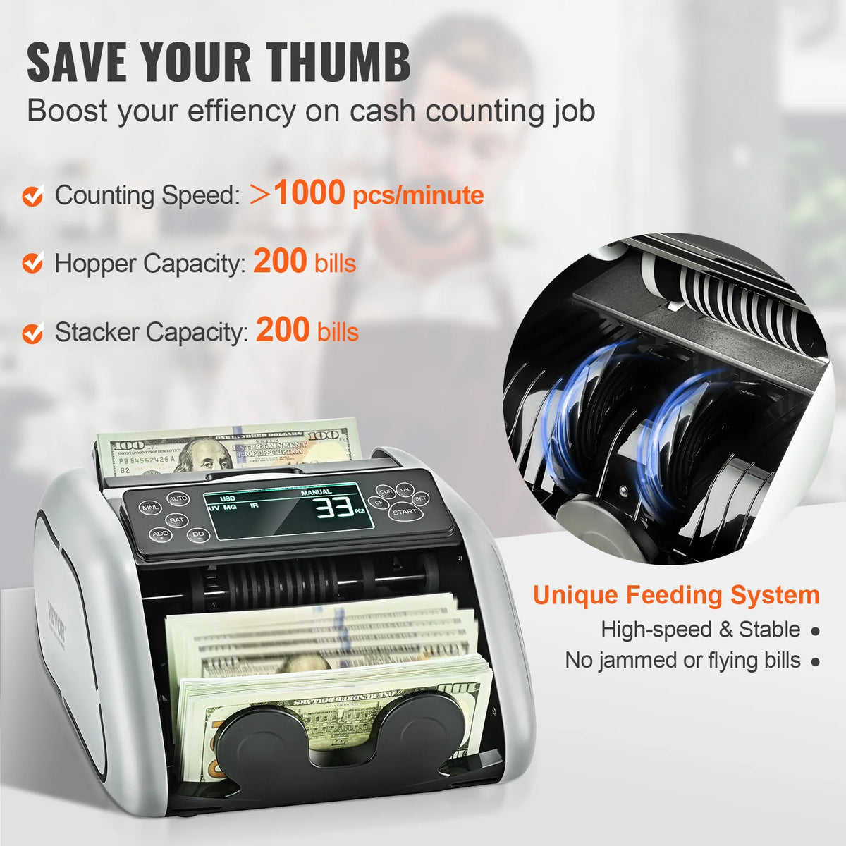 SucceBuy Automatic Money Counter With Anti Counterfeit Detection For Shops