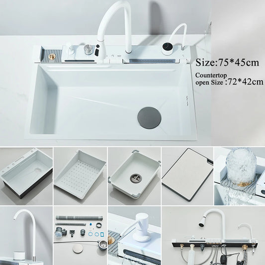 MYQualife 304 Stainless Steel Waterfall Sink With Digital Faucet Set