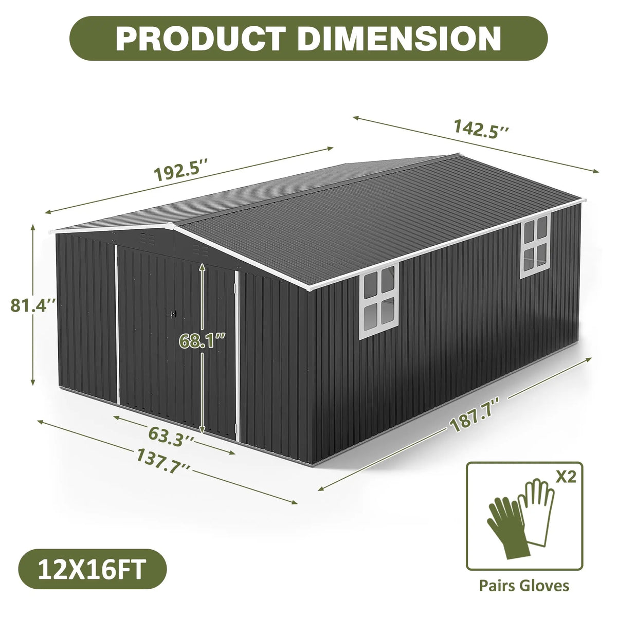 VIWAT Outdoor Metal Storage Shed With Lockable Door For Backyard