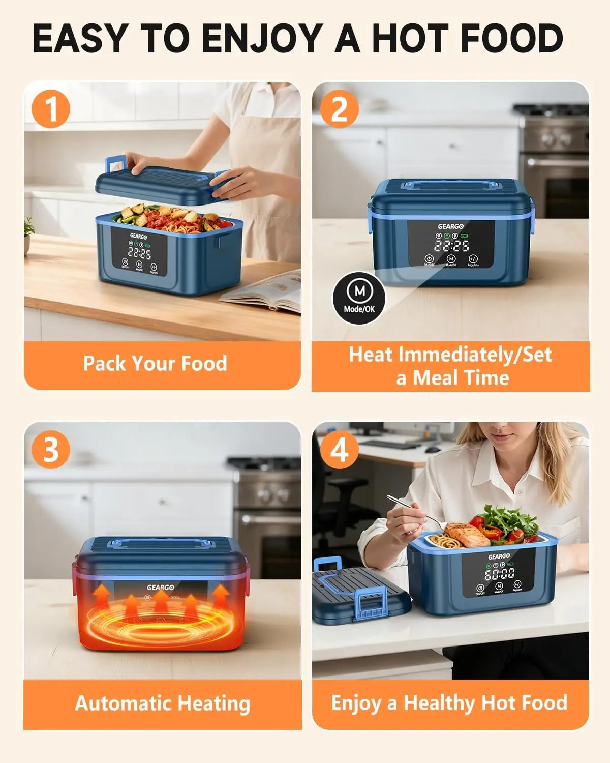 Rechargeable Cordless Electric Self Heating Lunch Box