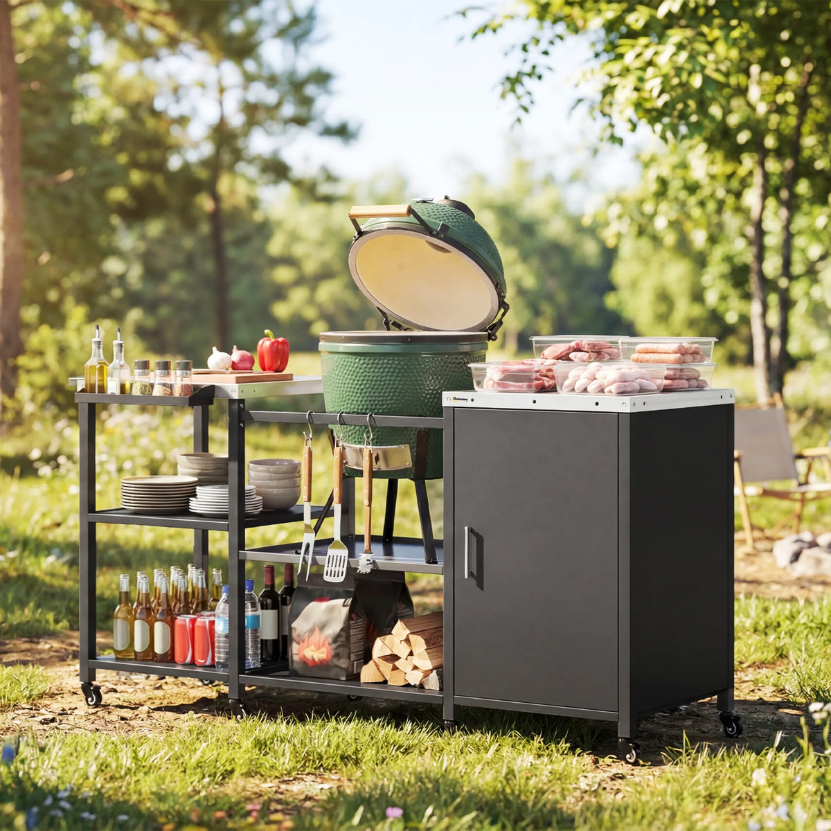 Outsunny Outdoor BBQ Prep Table for Big Green Egg Grills