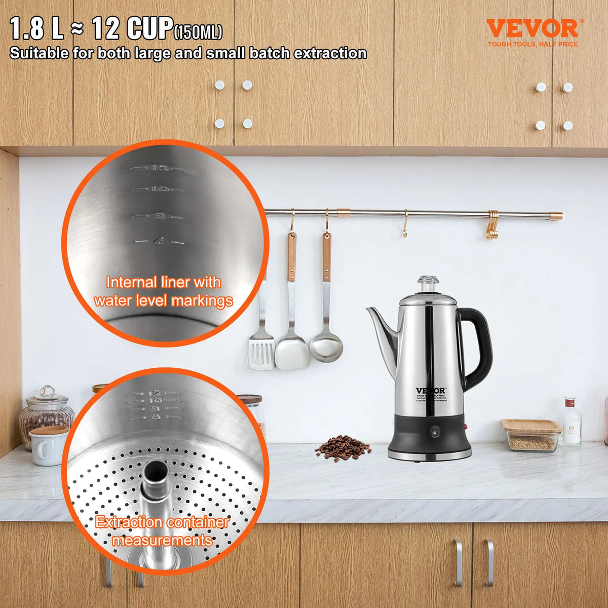 SucceBuy Stainless Steel Electric Percolator Coffee Pot With Keep Warm