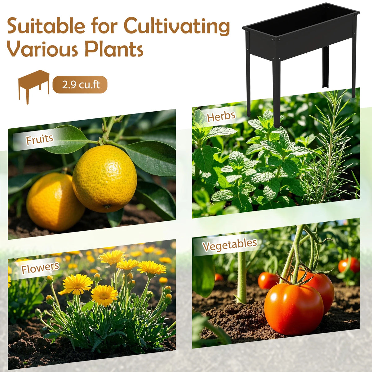 Elevated Metal Raised Garden Bed Planter With Legs And Drainage