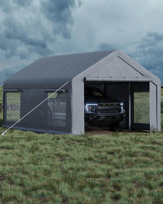 Portable Metal Carport With Polyethylene Canopy Double Entry Doors