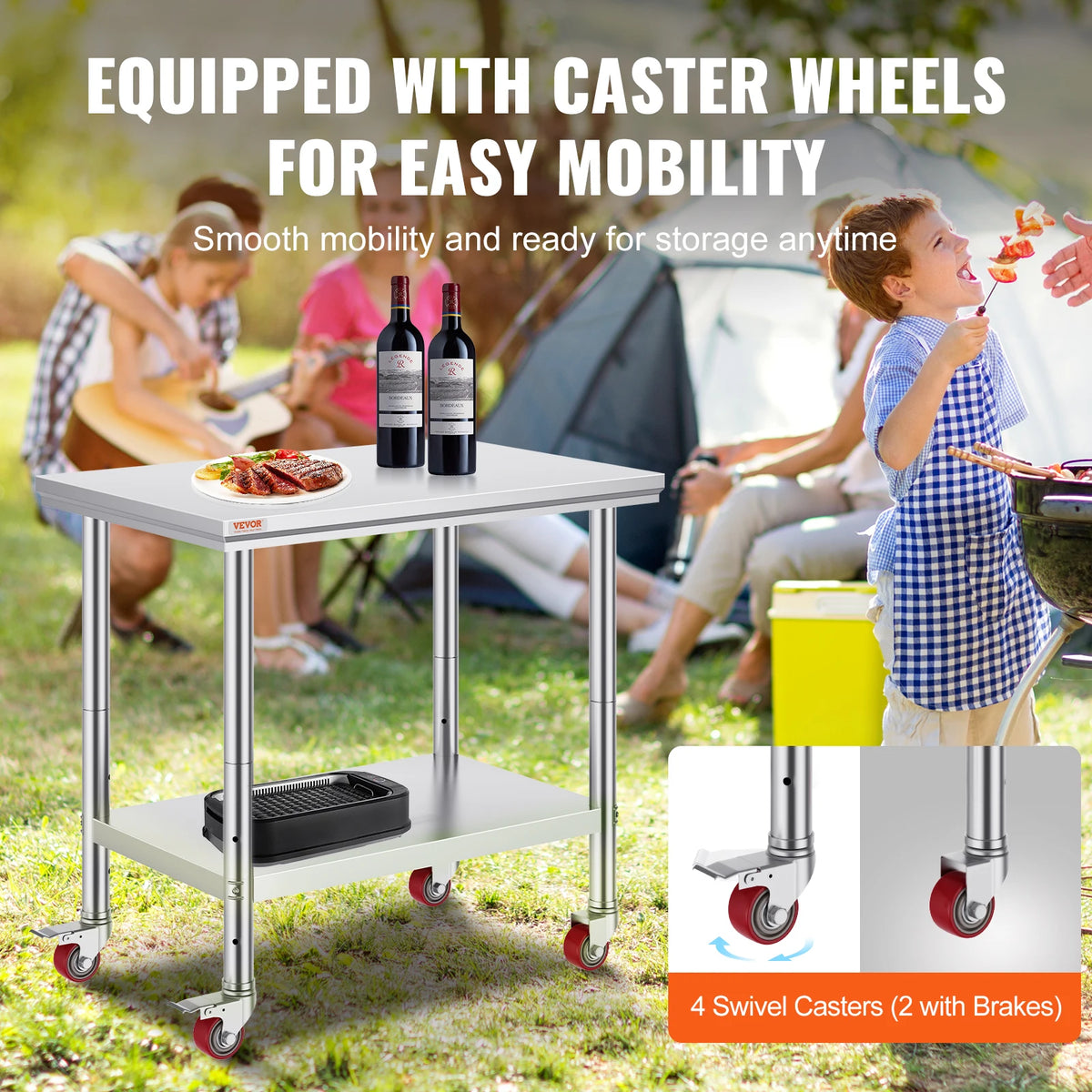 SucceBuy Stainless Steel Commercial Work Table With Caster Wheels