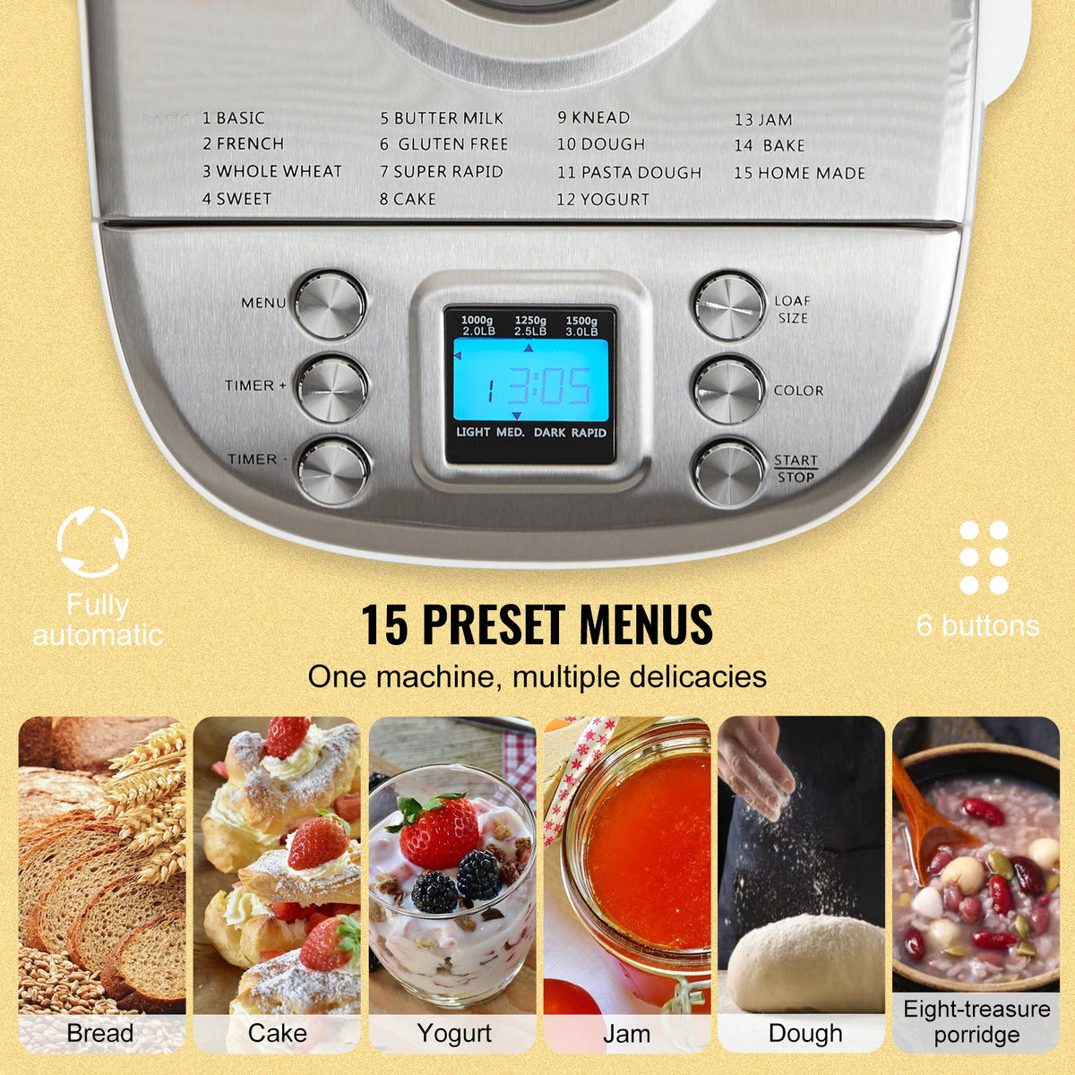 Vevor Automatic Bread Maker Features Nonstick Ceramic Pan Design