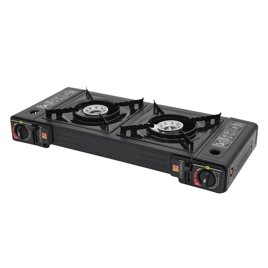 Portable Two Burner Camping Stove With Ignition And Storage Case