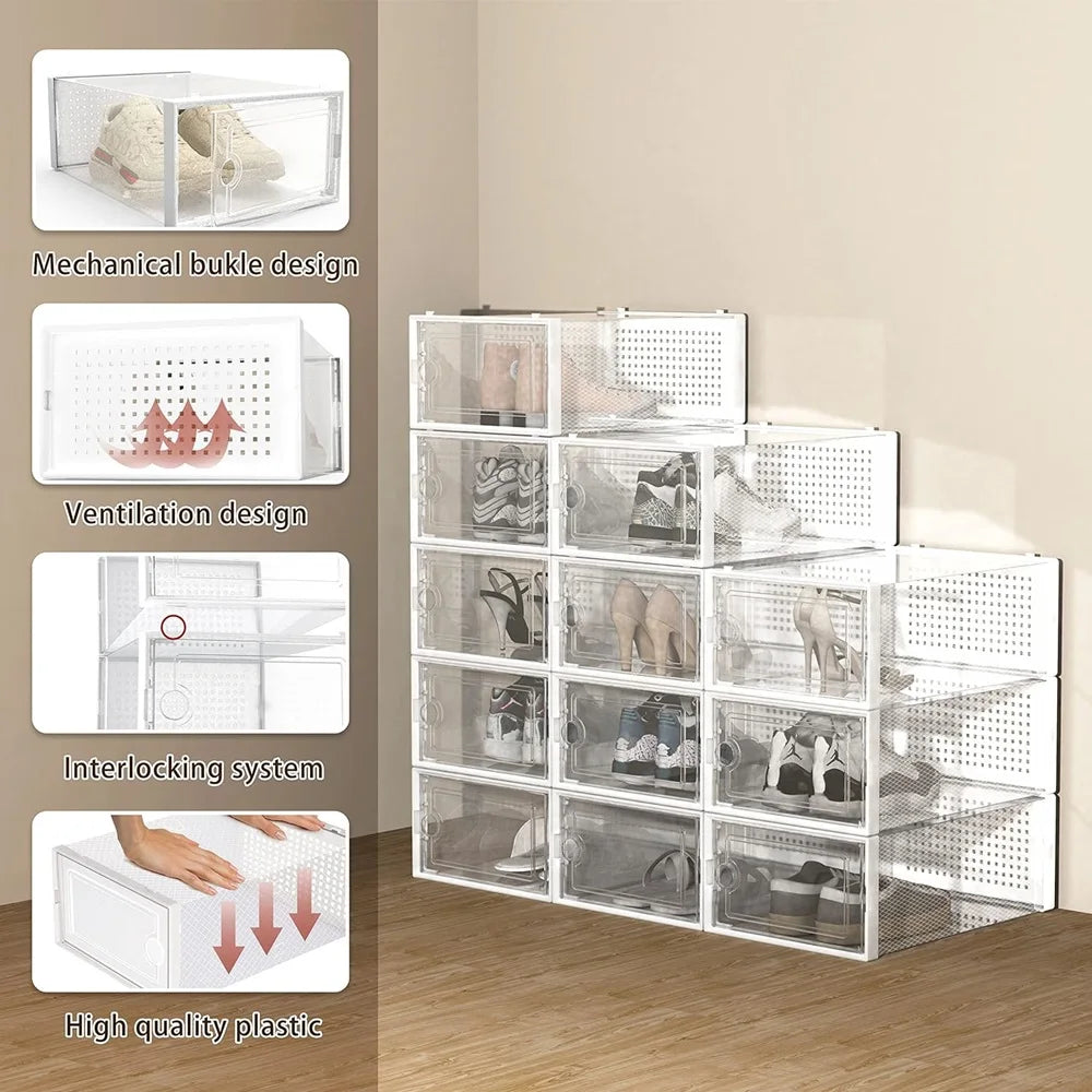 Transparent Foldable Stackable Shoe Storage Boxes With Linked Design