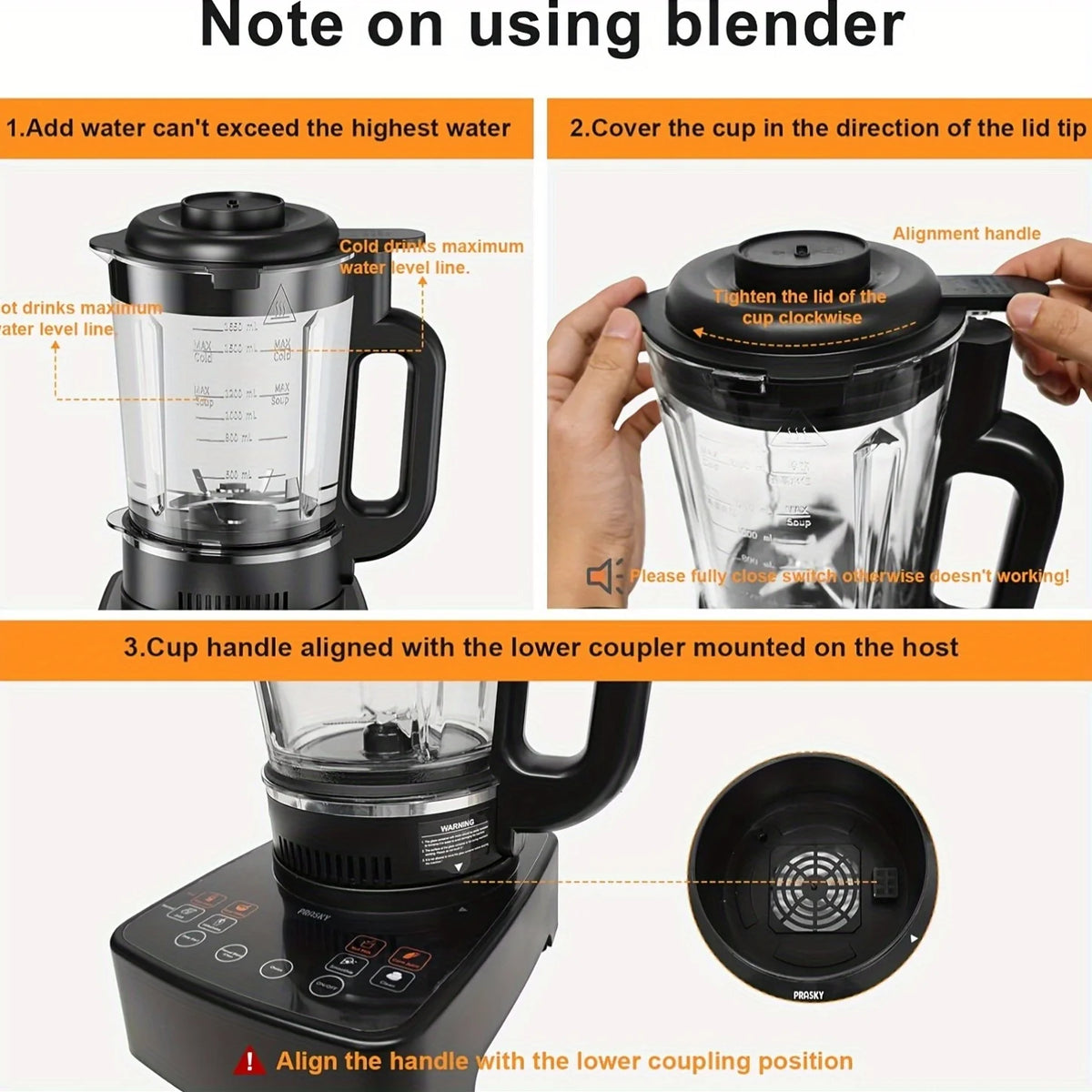 Prasky Professional Heating Blender With Auto Clean And High Speed