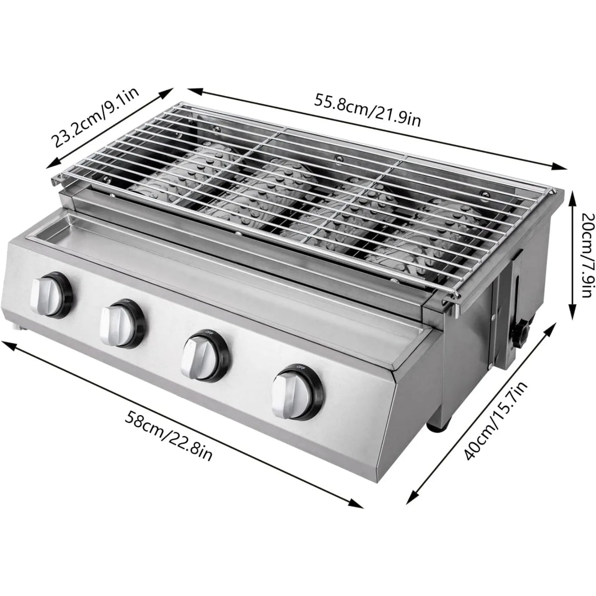 Portable Stainless Steel Four Burner Propane Gas Grill for Camping