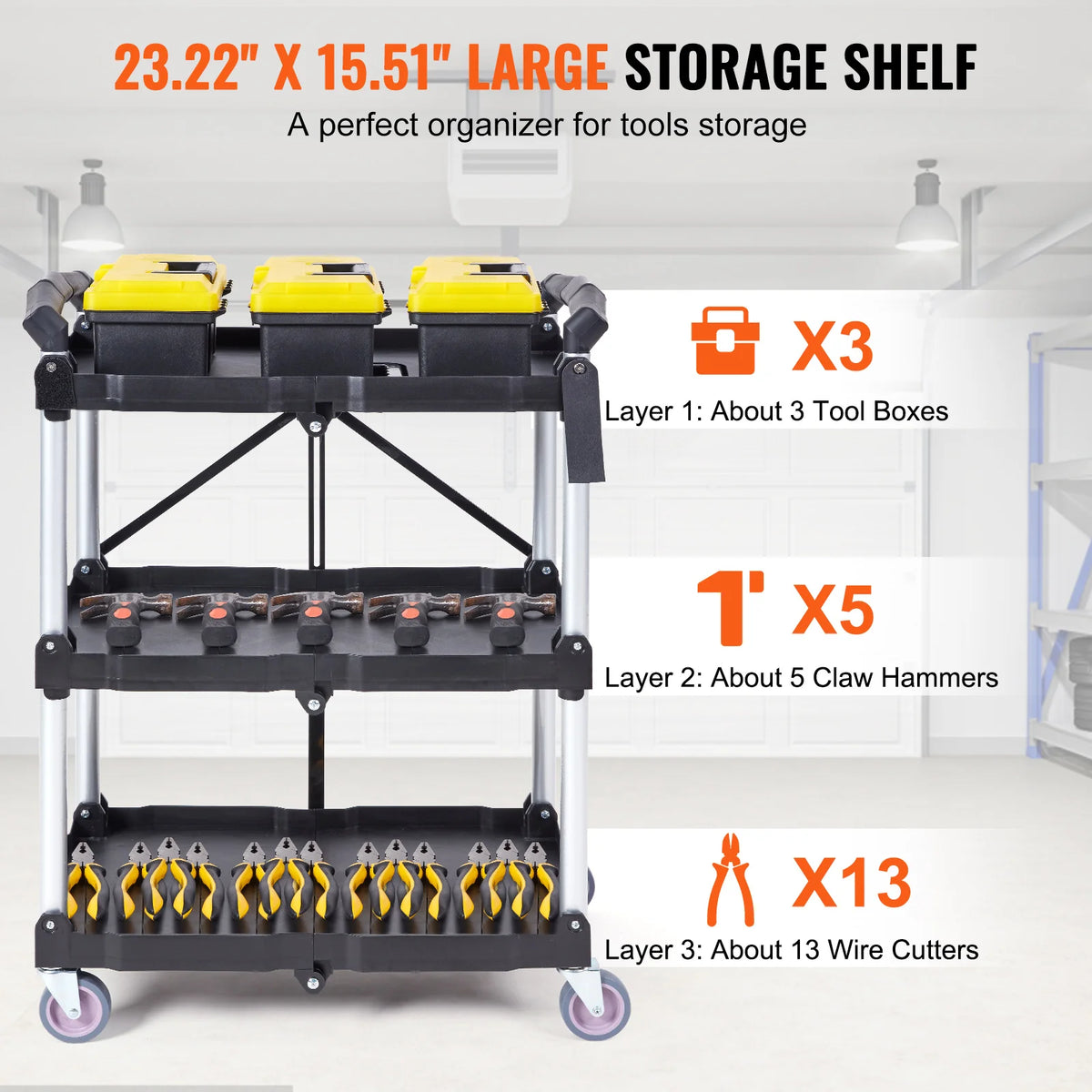 SucceBuy Multipurpose Folding Rolling Utility Cart With Storage Shelves