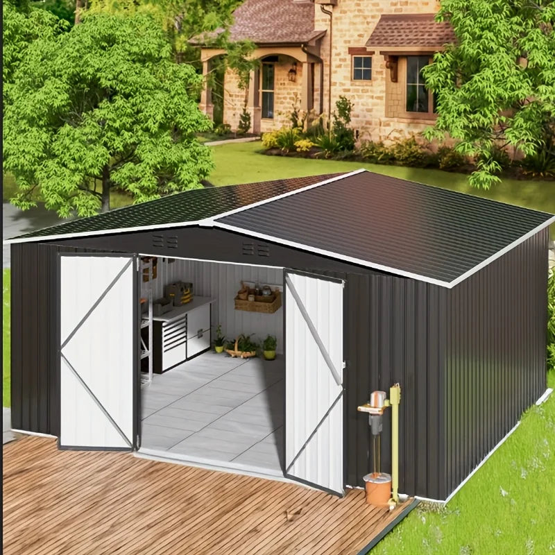 VIWAT Outdoor Metal Storage Shed With Lockable Door For Backyard