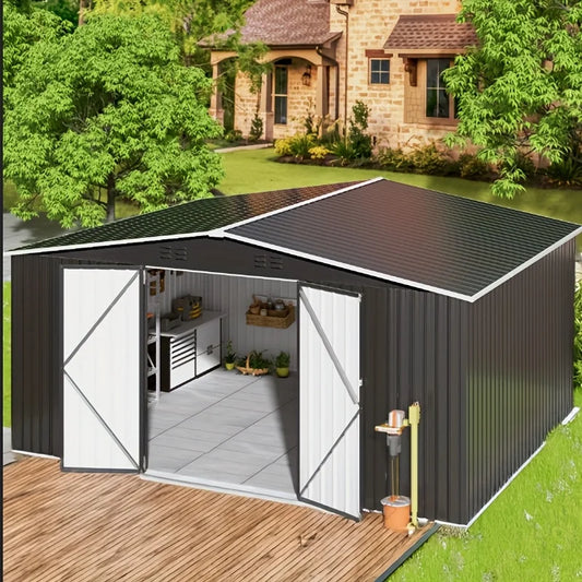 VIWAT Outdoor Metal Storage Shed With Lockable Door For Backyard