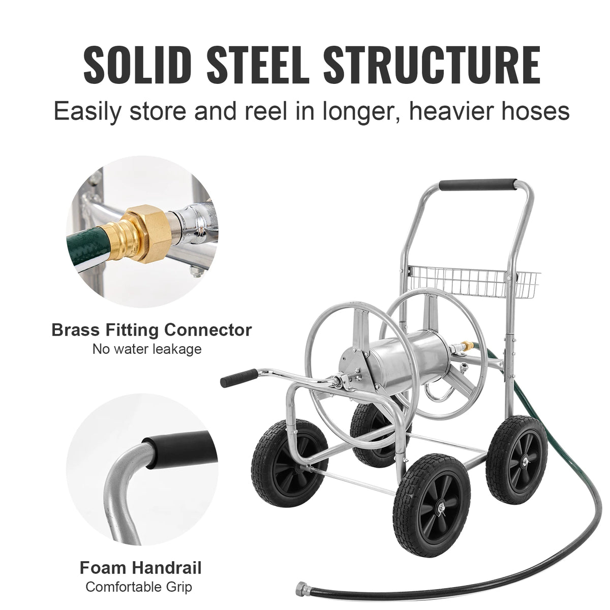 SucceBuy Heavy Duty Garden Hose Reel Cart With Storage Basket