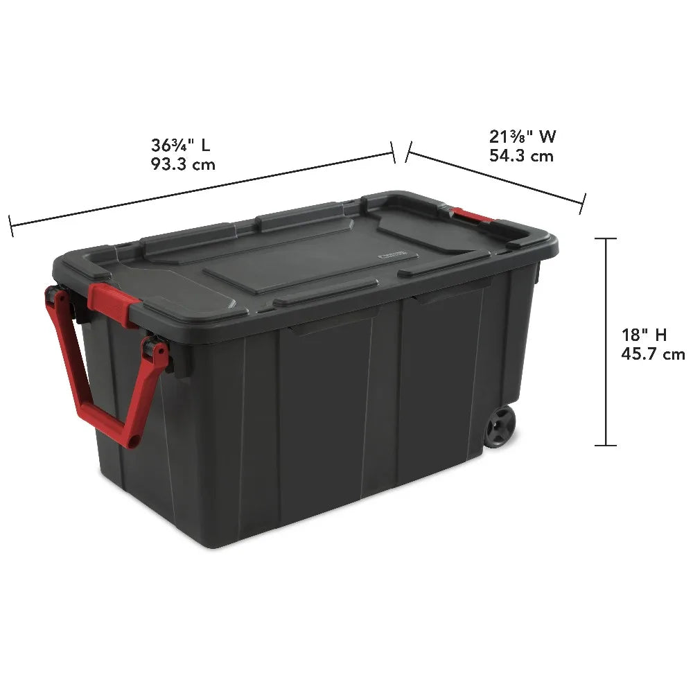 Sterilite Industrial Wheeled Storage Bin With Handle For Garage Organization