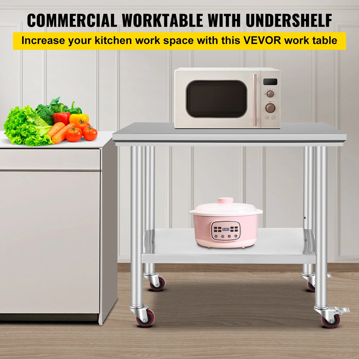 SucceBuy Stainless Steel Commercial Work Table With Caster Wheels