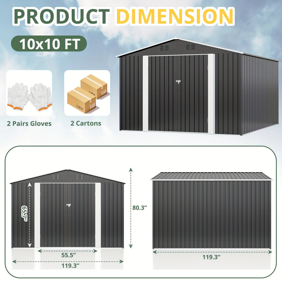 VIWAT Outdoor Metal Storage Shed With Lockable Door For Backyard