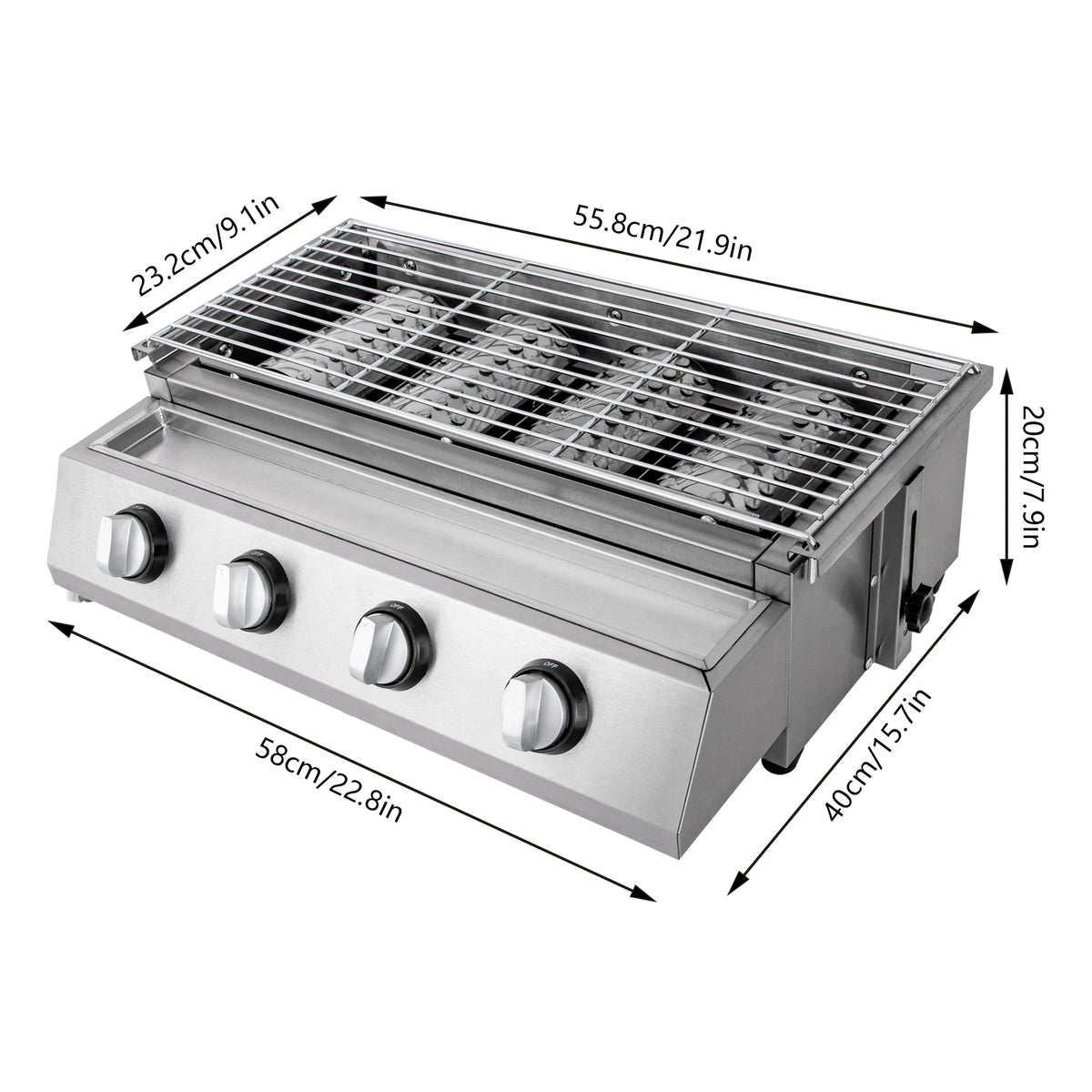 Portable Stainless Steel Four Burner Propane Gas Grill for Camping