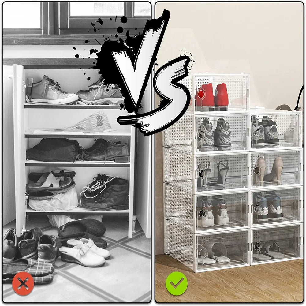 Transparent Foldable Stackable Shoe Storage Boxes With Linked Design